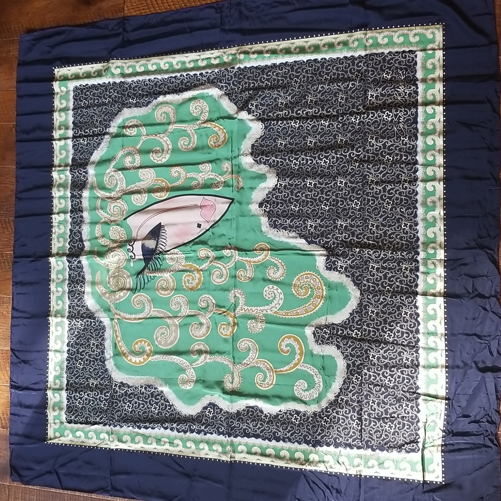Vintage Zandra Rhodes Lady Face silk painted scarf made in Italy